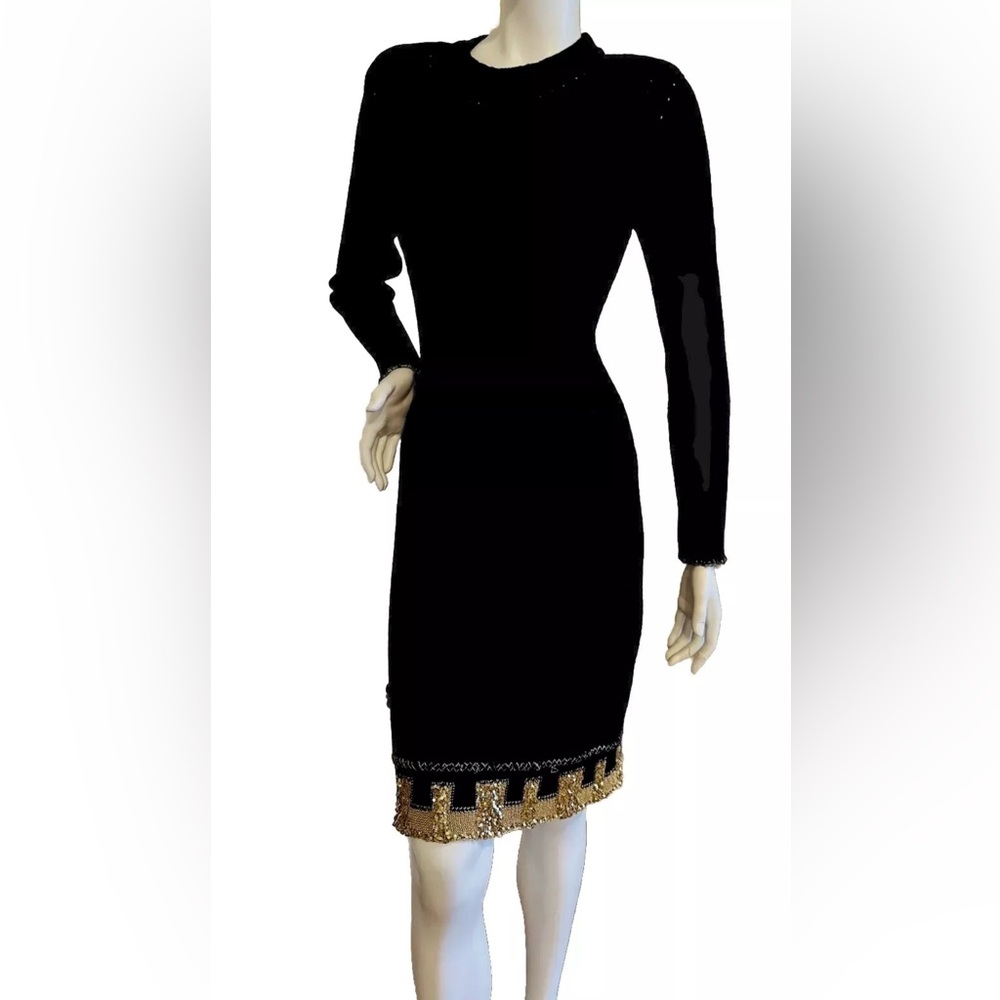 saint laurent embellished with gold trim & shoulder pad mini black dress Size M